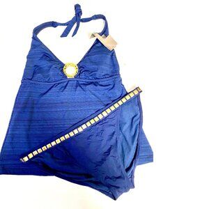 NEW 2pc Mossimo Navy Tankini Top M; Navy Bikini L Swimwear #062